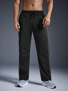 Driftmere Men's Summer Casual Loose Striped Straight Leg Sweatpants, Fall Spring To Summer - Black - View 3