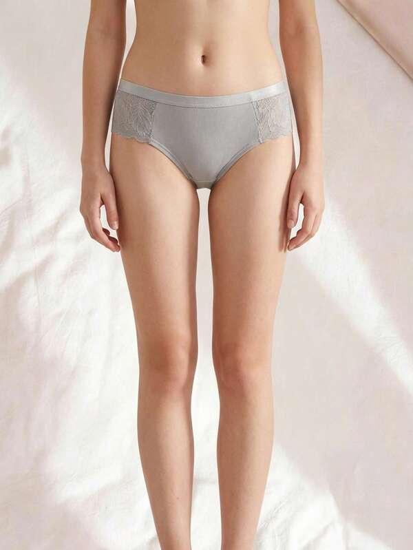 Braga triangular mujer estilo sencillo con cintura de encaje tejido elástico y suave ajuste ceñido compatible con calcetines cortos primavera-verano para uso diario y citas braga