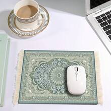 波斯地毯图案鼠标垫，带流苏的橡胶鼠标垫，办公护腕，可用作咖啡杯垫，可用作桌垫 - 彩色 - 查看 1