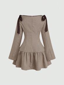 Sweetra Plus Size Women Casual Retro Plaid Long Sleeve Dress, Spring/Autumn