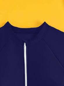 SHEIN Teen Girl Contrast Zipper Front Long Sleeve One-Piece Swimsuit