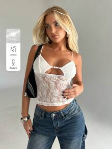 Aloruh Elegant, Sexy Lace Mesh Backless Cami Top For Outdoor, Concerts - White - View 7