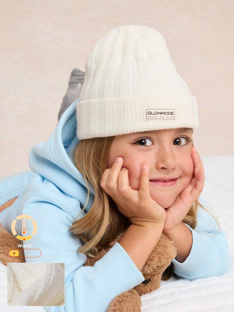 Kinder Winter Chill weich warme dehnbare gestrickte Woven Label Beanie für Outdoor Winter Schnee Alltag Lässig Tragen