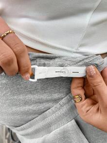 SHEIN 孕妇加大码纯色可调节腰带口袋休闲短裤 - 灰色 - 查看 7