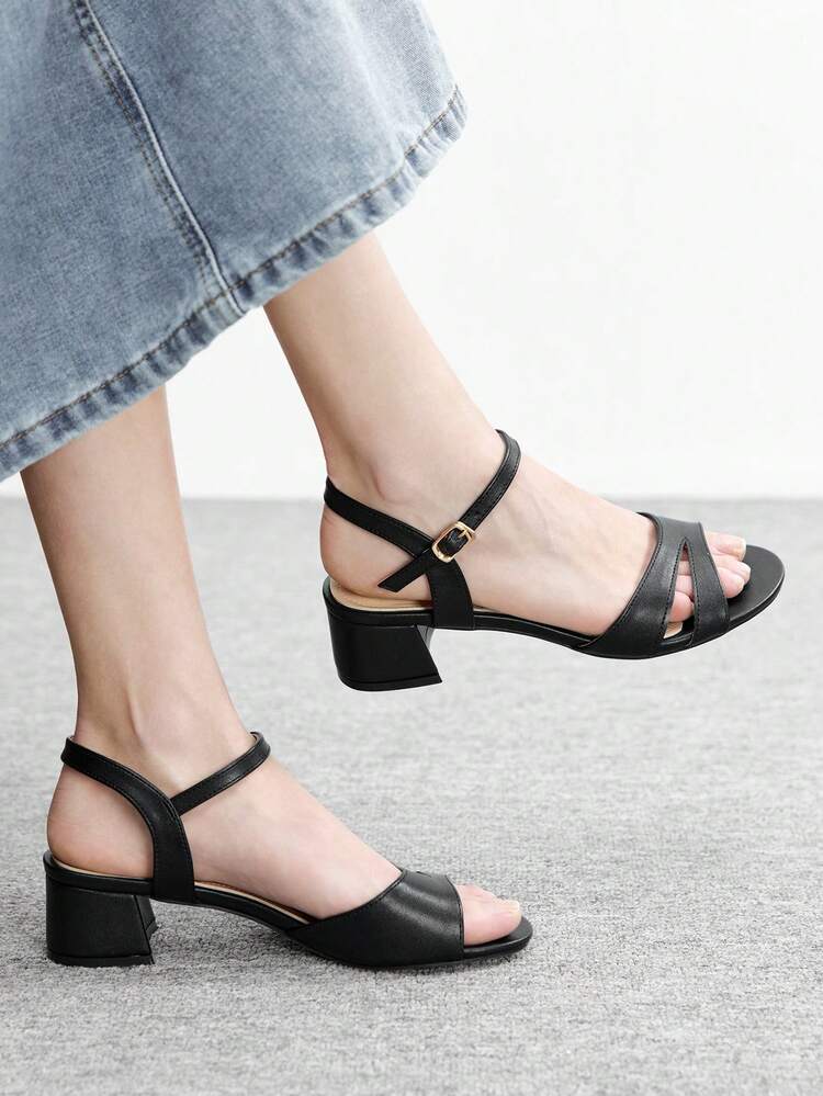 CUCCOO BIZCHIC Women's Simple Round Toe Thick Heel High Heel Sandals