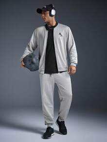 Men's Casual Outdoor Sports Jacket And Pants Set, Spring To Summer, Men Sports Set / Jacket Tracksuits, Comfort And Soft Tracksuits, For Daily Sports Leisure, Athleisure Style, Sporty Fashion - Light Grey - View 1