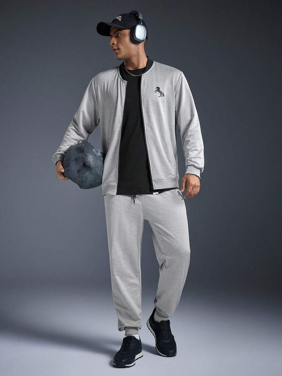 Men's Casual Outdoor Sports Jacket And Pants Set, Spring To Summer, Men Sports Set / Jacket Tracksuits, Comfort And Soft Tracksuits, For Daily Sports Leisure, Athleisure Style, Sporty Fashion - Light Grey - View 1