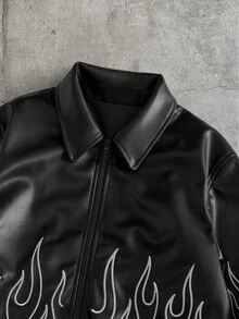 AXEPEAK Áo khoác nam thời trang mùa thu thêu họa tiết ngọn lửa, khóa kéo - màu đen - Xem 4