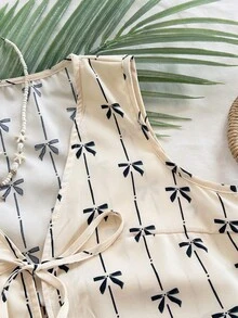 Soleia WYWF 女士度假风 V 领系带喇叭袖热带印花背心 - 彩色 - 查看 6