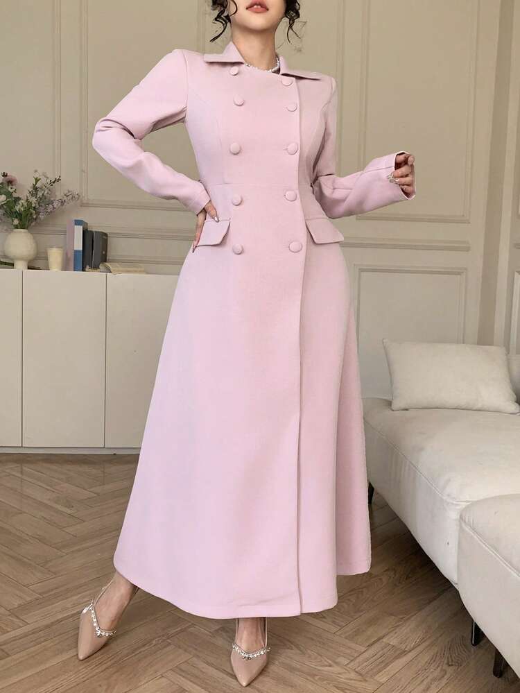 Spring/Summer Pink Cinched Waist Waist Blazer Dress, Elegant For Valentine's Day, Wedding, Party, Formal Occasion, Fashionable, Slim Fit, Midi Length Wedding Guest Dress Sundress