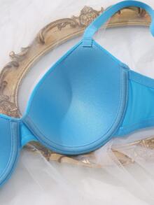 DesireSculpt 1pc Women's Minimalist Solid Color Underwire Bra - Baby Blue - View 3