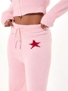 SUMWON 大码针织毛衣裤，星形印花细节，抽绳腰带，冬季舒适家居裤