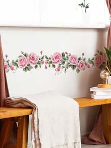 1 Pc Pink Enchantress Flower And Green Leaf Wall Sticker - Multicolor - View 5