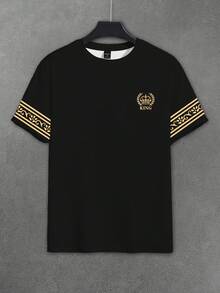 Manfinity LEGND 男士休闲短袖T恤，时尚皇冠国王图案印花T恤，简约百搭设计，适合外出穿着，可作为送给男友/家人的礼物 - 彩色 - 查看 3