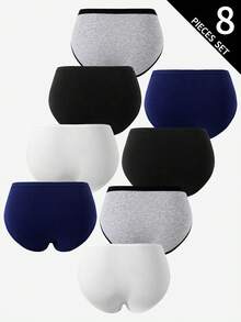 SHEIN Teen Girls Underwear - 8-Piece Set Combo Classic Hot-Selling Colors Black White Gray Blue Color Series Brief Style - Pure Cotton Comfortable Girls First Choice Essential Item - Multicolor - View 2