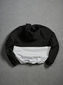 Manfinity Homme Loose Fit Men's Colorblock Hooded Jacket With Letter Print & Drawstring - Black - View 2