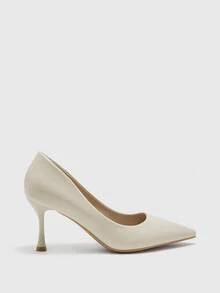 CUCCOO BIZCHIC Scarpin Feminino de Bico Fino, Salto Fino Médio, Elegante, Casual, Confortável, Slip-On, Escritório, Trabalho, Commute, Vestido, Salto Alto Formal, Ocasião, Festa, Casamento - Damasco de leite - Visão 2