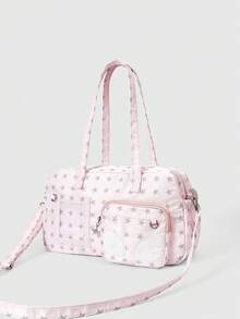 ROMWE Kawaii Striped Bow Lace Tote Bag - Pink - View 4