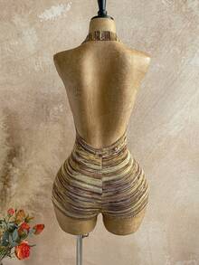 Soleia 女士性感露背深V领太空染色图案连体裤，不含腰带，夏季款 - 彩色 - 查看 2