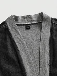 ROMWE MEN Grunge Punk Men's 2 In 1 Patchwork Pocket Button Design Casual Versatile Commuting Denim Short Sleeve Top - Black - View 10