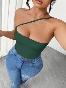 Elenzga Áo kiểu nữ cỡ lớn, màu trơn, không tay, ôm dáng, gợi cảm, thời trang. - màu xanh lá - Xem 3