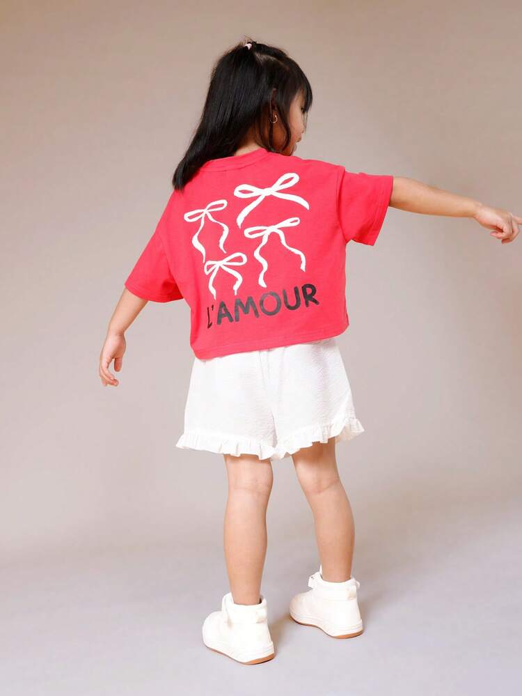 Crop T-Shirt With Ruffle Shorts Set