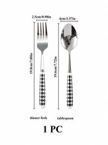 Cirelle 1件/2件套陶瓷柄不锈钢餐具，抛光表面，饰以优雅的格纹图案，包含甜点勺、餐叉和汤匙——创意厨房用具套装，包含叉子、茶匙和汤匙，是日常用餐的理想之选。 - 彩色 - 查看 14