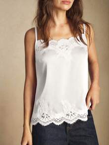 BizChic Women's Lace Collar Decor Camisole Top, Versatile For Urban Commute, Business Casual, Party, Dating, Elegant Summer Wear