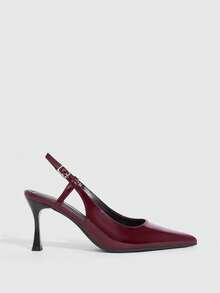 CUCCOO SZL Women's Pointed Toe Buckle Design Fashionable High Heels, Versatile For Daily Wear - Burgundy - View 2