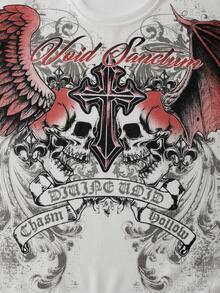 ROMWE MEN Men's Casual Crew Neck Long Sleeve T-Shirt With Creative Cross Print, Loose Fit - White - View 6