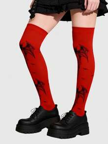ROMWE Goth Women Over The Knee Socks - Red - View 2
