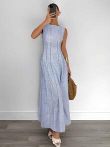 Siren Gaze Spring/Summer Pure Cotton Blue And White Striped Sleeveless Slim Fit Vest Dress For Women; Simple, Elegant, High-Waisted, Slimming, Artistic Style Dress Long Dress Summer Women Ankled Length Dress Blue Maxi Dress Women Casual Long Dress Ankle Length Dress - Blue and White - View 4