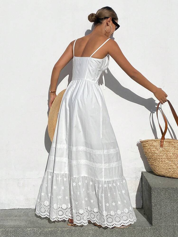 Spring/Summer Beach Vacation, Valentine's Day, Wedding, Banquet, Ball Gown, Fashion Party, Old Money Inspired White Dress With Waist Cinching For Women Sundress Boho