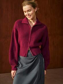 Airaco Cardigan Vintage Lengan Lentera dengan Potongan Pinggang Pendek - Burgundy - View 1