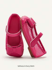 Cozy Pixies A Pair Of Mary Jane Princess Shoes With Rose Mesh Bow For Girls, Suitable For Festivals, Performances, Daily Wear, Birthday And Wedding Parties, Etc - Hot Pink - View 2
