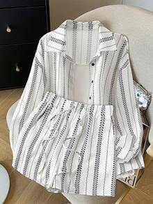 GlowEve Bohemian Style Sun Protection Shirt Set, Women Summer 2 Pieces Outfit Including Shorts - White - View 1