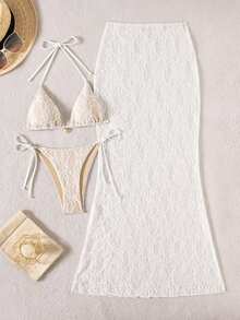 Bonvoyette Swim Oasis Plain Knitted Textured Bikini Set With Metallic Accessories