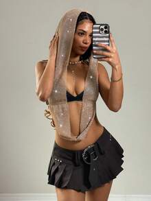 EgrlEra Women's Rhinestone Mesh Crop Top, Sexy And Sheer, Suitable For Music Festival And Party Wear - Champagne - View 4