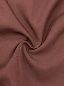 Franclia 秋冬提花拼接缎带长袖上衣和两件套褶皱中长裙休闲套装 - 棕色 - 查看 5