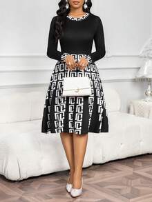 SHEIN Lady Women's Fashion Party Geometric Print Dress - Multicolor - View 4