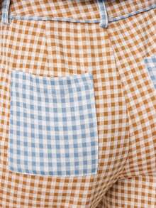 Nöista Quần ống rộng, cạp trung, họa tiết kẻ caro màu xanh dương tương phản ở túi và cạp quần. Thích hợp cho mùa xuân, hè. - Màu Khaki - Xem 6