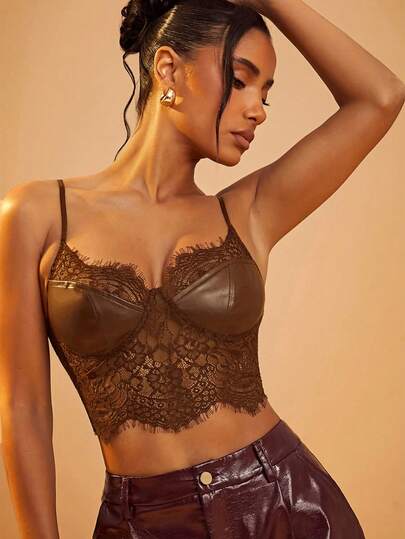 Hauture Top corset de encaje y cuero sintético