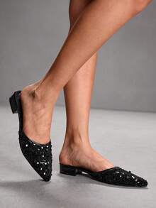 CUCCOO SZL Fashion Shiny Women's Shoes Backspace Design Banquet Party Women's Shoes Spring Shoes - Black - View 3