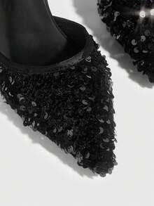 CUCCOO SZL Scarpe da donna alla moda, scarpe con tacco alto luccicanti, scarpe da donna con decorazioni in paillettes per banchetti e feste, scarpe con tacco alto in raso nero sexy per donne, scarpe con cinturino alla caviglia per abiti da sera, per appuntamenti, pomeriggi del tè, San Valentino, eleganti - nero - Visualizzare 10