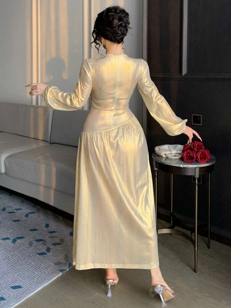 Spring/Summer Gold Satin Satin Formal Dress, Elegant Long Gown For Valentine's Day, Wedding, Party, Prom, Cocktail, Work Sparkly Dress Sundress