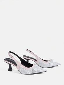 CUCCOO TILAWA Women's Fashion High Heel Pumps - Casual Commuter Summer/Autumn Pointed Toe Mesh Bow Decor Buckle Contrast Color Backless Slip-On Shoes - Comfortable, Simple, Elegant, Graceful Ladies Valentine's Day - White - View 4