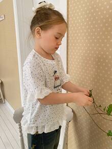 DAZY Girls (Small) Round Neck Full Print Korean Cartoon Print Long Sleeve T-Shirt - White - View 6