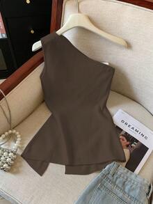 GlowEve Women's Casual Solid Color Sleeveless Tank Top With Side Slit Hem, Summer - Coffee Brown - View 2