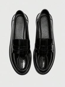 CUCCOO BIZCHIC Ladies Black Glossy Platform Loafers Casual Commuter Style Valentine's Day