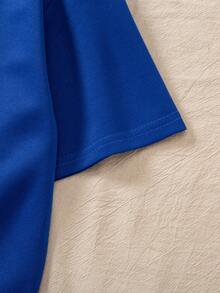 Casuvi Kids Oversized Relaxed Fit Collegiate Sports Style Polo Shirt For Tween Boy, Dropped Shoulder, Print On Hem, White Woven Label On Front Hem, Suitable For School, Light Sports, Weekend Leisure Streetwear Teens Boys Polos Solid Color Tops Kids - Blue - View 9